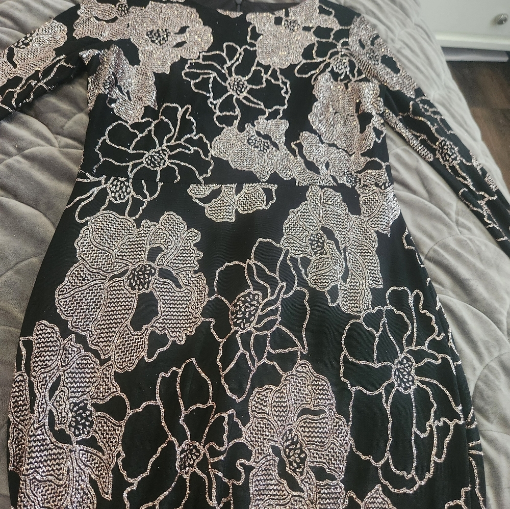 Betsy & Adam Black and Silver Floral Maxi Dress